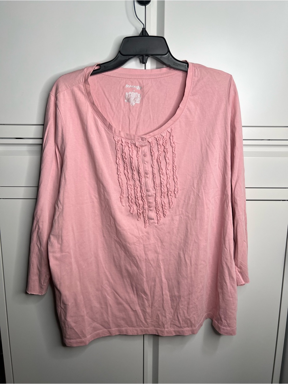 ☀️ St. John's Bay Pink Ruffle-Front Scoop Neck Long Sleeve Top